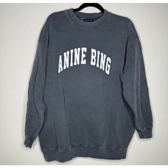 ANINE BING Tyler Varsity Oversized Sweatshirt in Washed Black, Cotton, Size XL - Picture 9 of 11